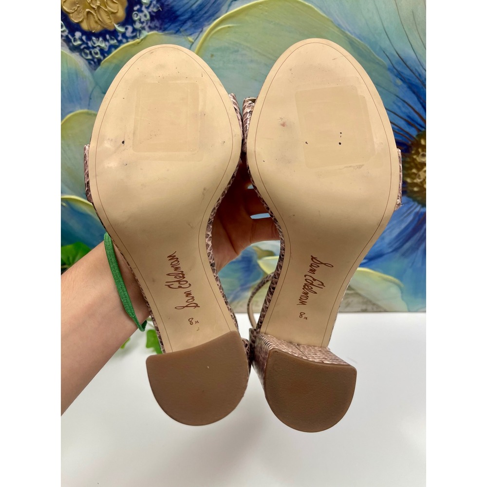 New Sam Edelman Yaro Snakeskin Embossed Block Heel Sandals Neutral 8.5M - Picture 6 of 8